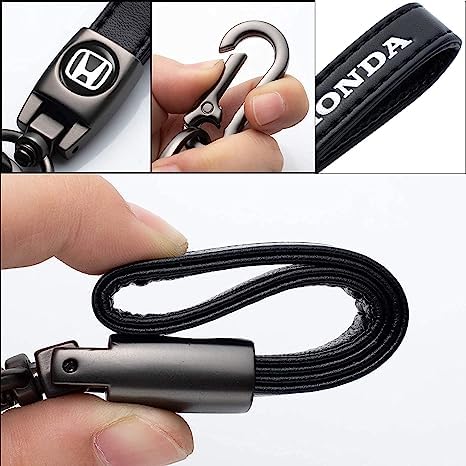 Image of Leather car Keychain Set for Honda Accord Civic Fit CRV Pilot EX CR-V EX-L men and women family present keychain key ring lanyard accessories (black)