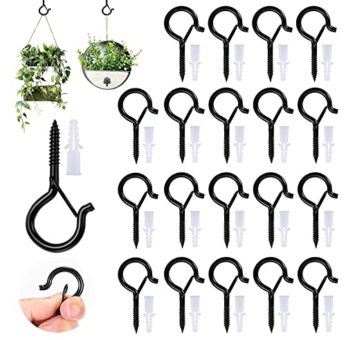 20 Piezas Ganchos de Techo, Ganchos de Tornillo con Hebilla, Gancho de Tornillo de Metal, Colgar Luces Ganchos de Tornillo, para Colgar Tazas, Macetas, Luces, Toallas de Cocina, Negro Cover