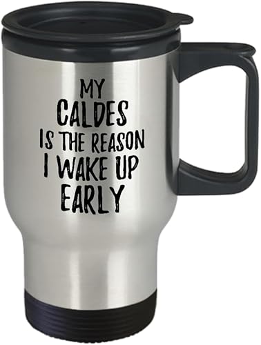 Miniatura 2 de My Caldes Is The Reason I Wake Up Early Travel Mug Funny Gift For Lazy Animal Lover Mom Dad Coffee Tea Car Commuter Insulated Lid 14 Oz