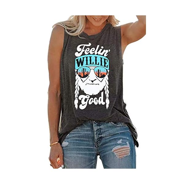SUNFLYLIG Feelin' Willie Good Letters Graphic Tank Tops for Women Cactus Print Sleeveless T Shirt Muscle Workout Blouse Vest (Grey, Medium)