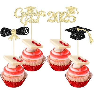 Gyufise 24 decorazioni per cupcake di laurea con glitter blu senior