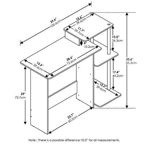 Furinno Efficient Home Laptop Notebook Computer Desk With Square Shelves, French Oak Grey/Black #TOP2