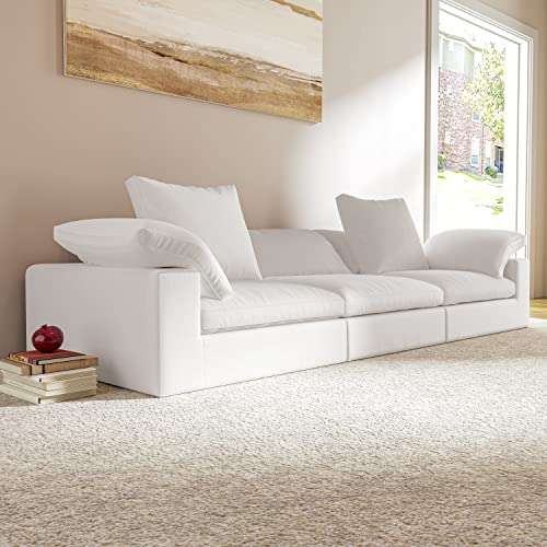 Cebihy Cloud Puff Sofa Modern Modular Sectional Sofa 3 Seat, Cushion Covers Removable, High Density Memory Foam, Two Corners And One Middle Sofa For Living Room, White #TOP4