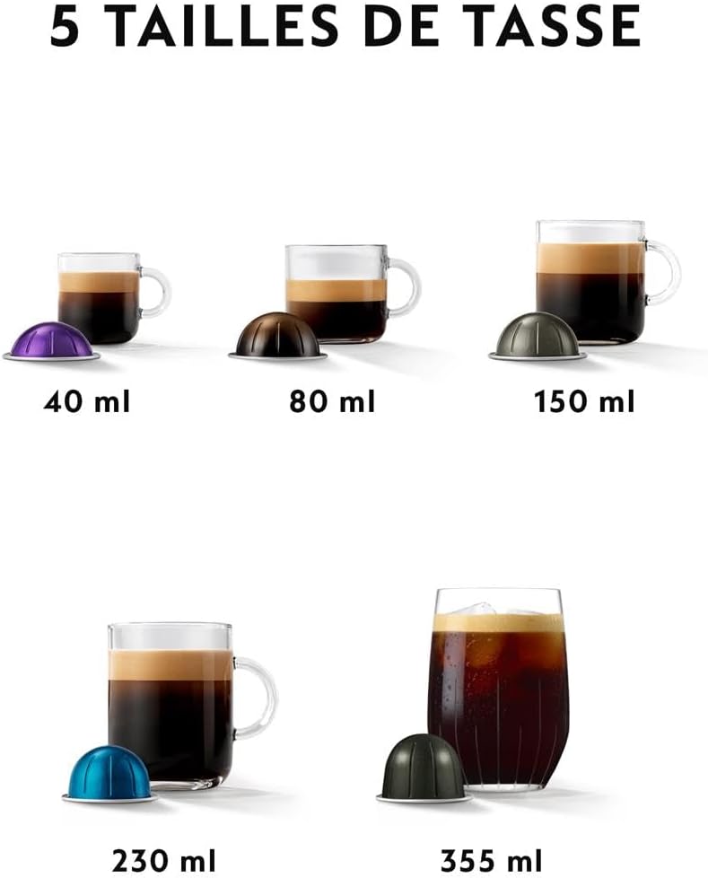 Nespresso Vertuo Pop showing various coffee cup sizes
