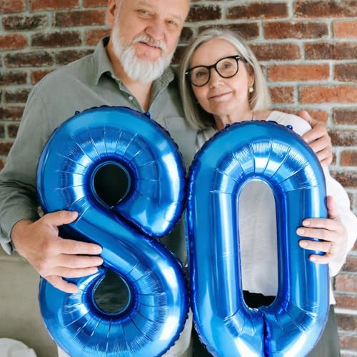 Image of Number Balloons Navy Blue Balloons - Giant Number 80 Balloon, Blue 80th Number Balloon Birthday Decorations for Men