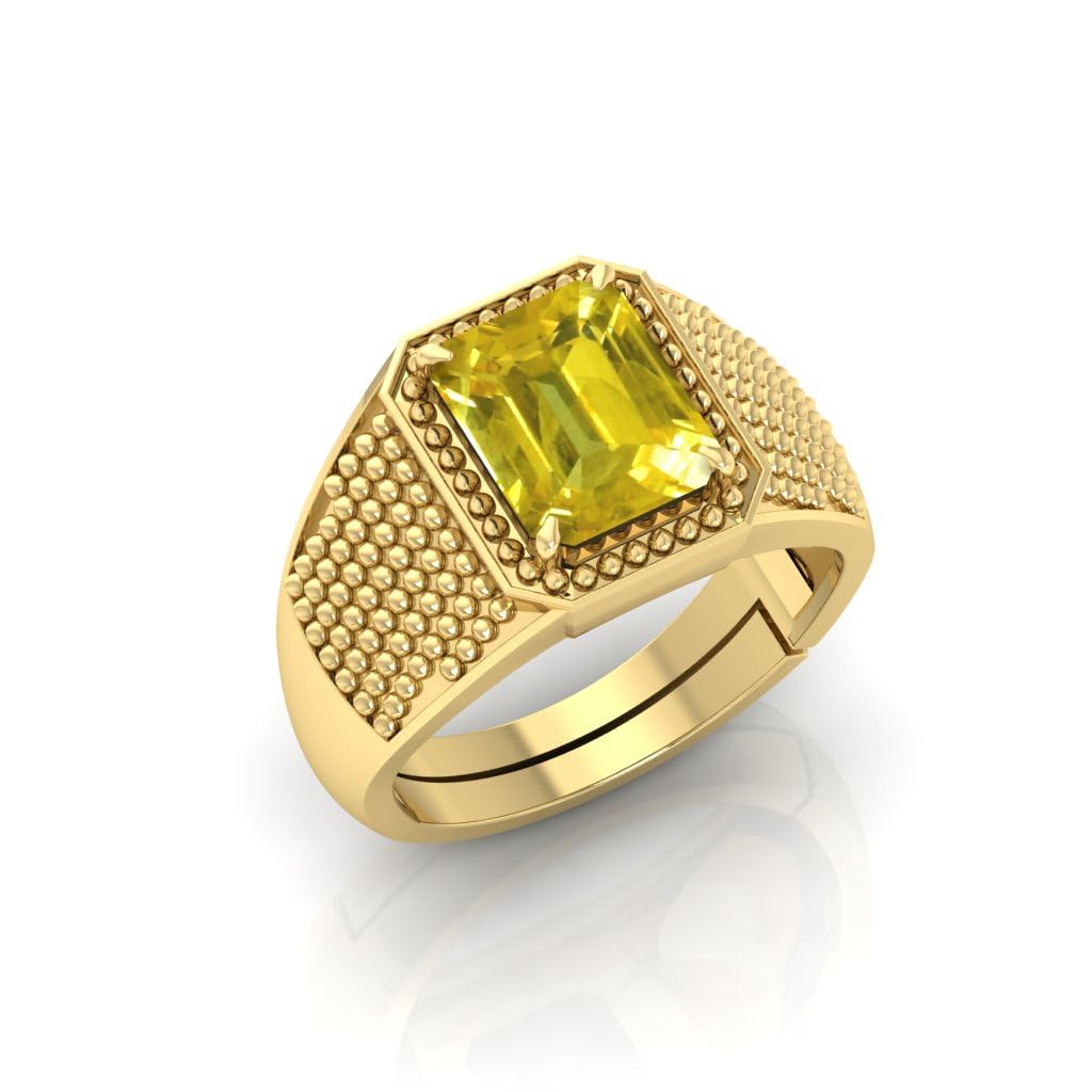 Om Gayatri Corp 9.25 Ratti Pukhraj Stone Original Certified Yellow Sapphire Gemstone Adjustable Ring For Unisex Adult With Lab Certificate