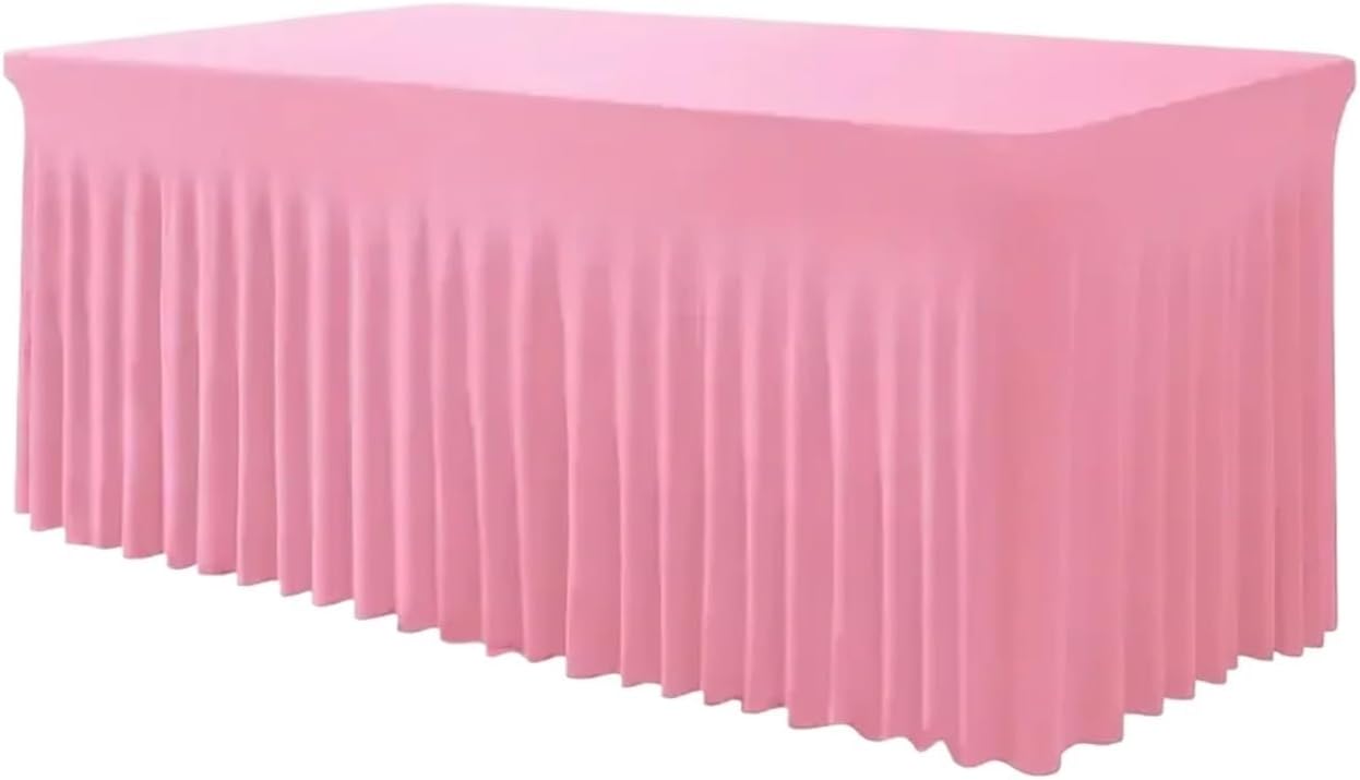 Party Table Skirt 4Ft 6Ft 8Ft Spandex Table Skirt Universal Fitted Stretch Tablecloth for Party, Banquet, Wedding and Events(Pink,6ft)