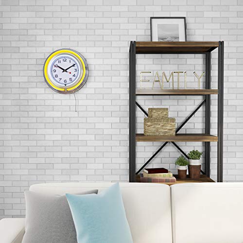 Trademark Gameroom Lavish Home Retro Neon Wall Clock - Battery Operated Wall Clock Vintage Bar Garage Kitchen Game Room – 14 Inch Round Analog (Yellow and White), 14.5” x (H) 3” (99-1099YEL)