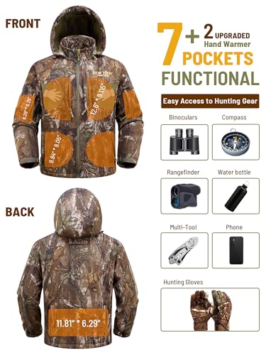 Image of NEW VIEW Camo Hunting Jackets for Men, Warm Fleece Lined Hunting Jacket with Hood, Quiet Water Resistant Hunting Clothes