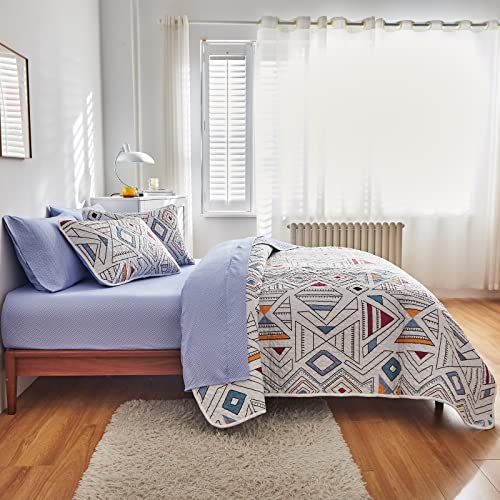 Flysheep 3-Piece Lightweight Modern King Quilt Set, Colorful Triangles Geometric Pattern Printed Summer Bedspread/Coverlet Set, Brushed Microfiber Soft For All Season - 104" X 90" #TOP5