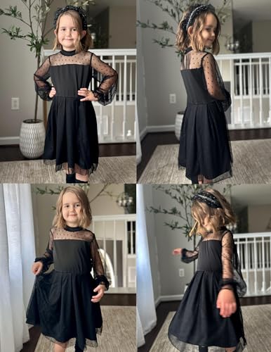 Arshiner Girls Dresses Contrast Mesh Puff Long Sleeve Mock Neck Formal Party A Line Short Tulle Dress4
