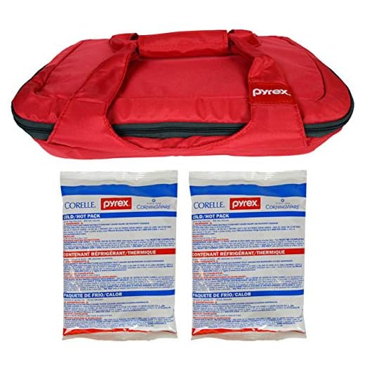 Pyrex (1) 3 Quart Portables Red Carry Tote (2) Large Portable Hot/Cold Packs