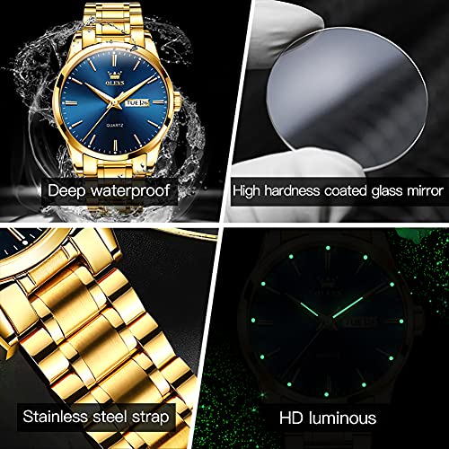 Image of OLEVS Mens Gold Watches Analog Quartz Business Dress Watch Day Date Stainless Steel Classic Luxury Luminous Waterproof Casual Male Wrist Watches