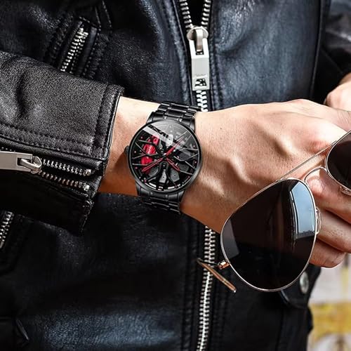 Image of Branded Men's Sport Quartz Watch Car Wheel Multicolour Dial Wheel Dial 360 Rotating Casual Fashion Stainless Steel Alloy Mens &Boy's Luxury Metal Gift Creative Watch