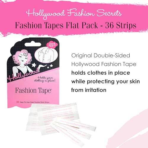 Image of Hollywood Fashion Secrets Fashion Tape Flat Pack - Double Sided Boob & Body Tape, Fabric Adhesive for Dresses, Strong Hold, Hypoallergenic & Medical Grade, 36 Strips, 1 Pack