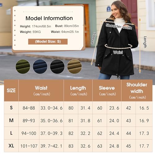 Nadeer Damen Jacke Winter Lang Warm Gefüttert Winterparka Funktionsjacke Steppjacke Wintermantel Langarm Hoodie Kapuzenpullover(Schwarz,S)