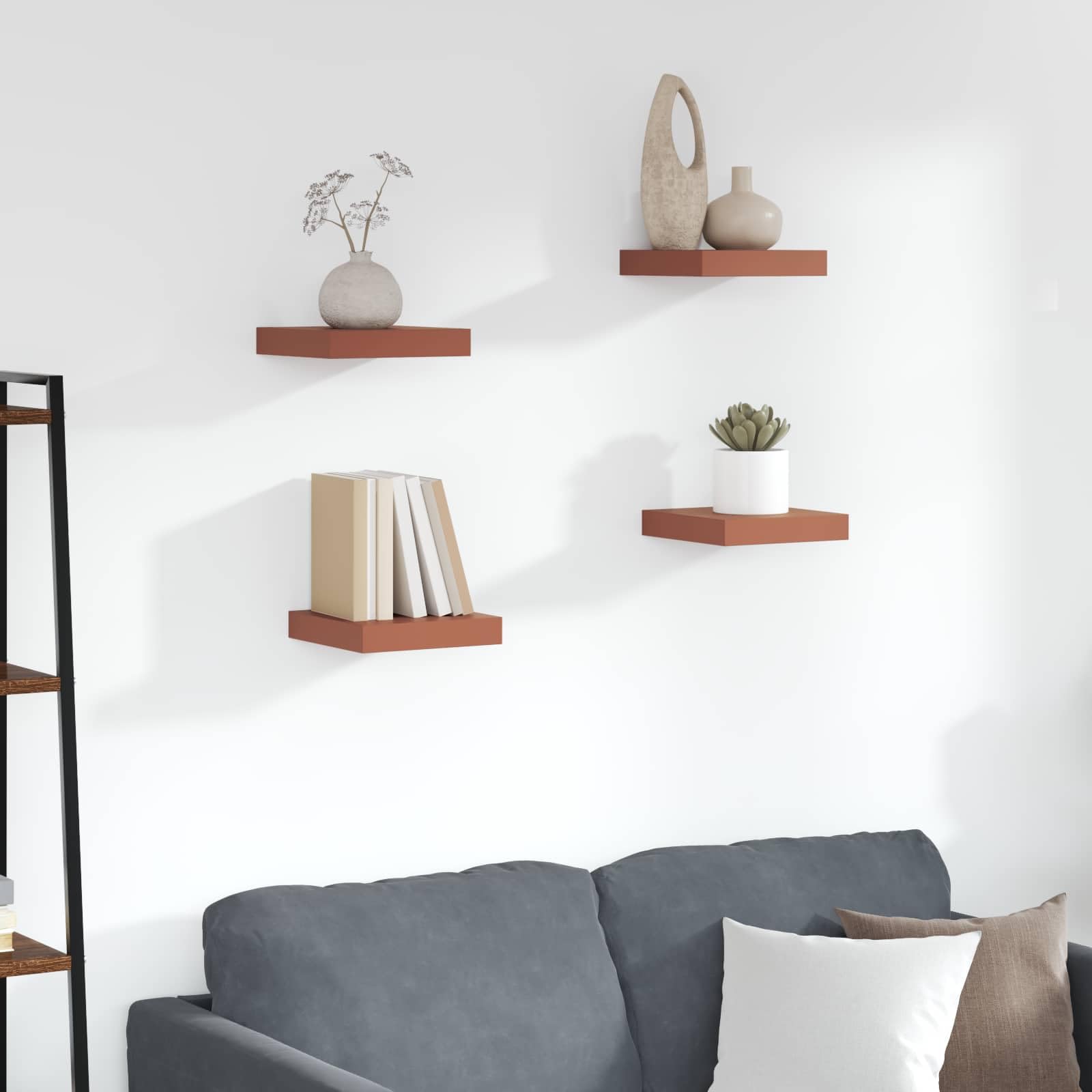 Set di 4 mensole da parete, 23 x 23,5 x 4 cm, in legno, per soggiorno, camera da letto e cucina, stile moderno, da appendere
