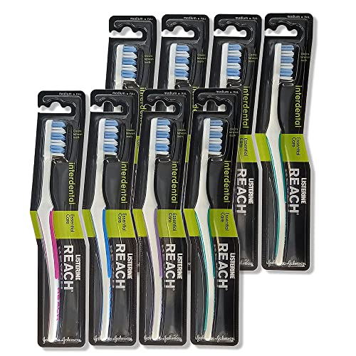 REACH Essential Care Interdental Medio Cepillo de dientes, Paquete único x 8, Pleno Head Hard...