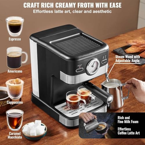 Image of Fastlink‚Semi-Automatic Espresso Machine: 15 Bar Pump, Milk Frother, Latte & Cappuccino Maker - Enjoy Delicious Coffee at Home