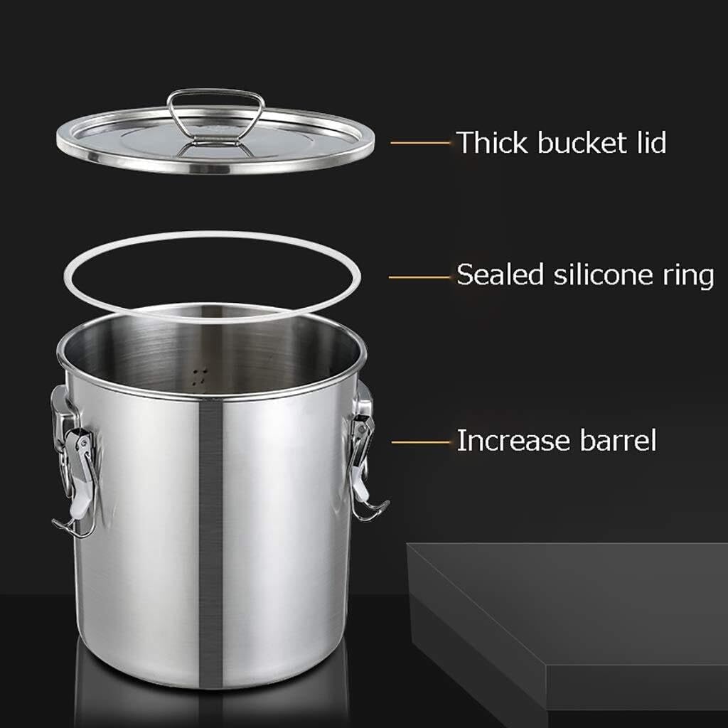 28cm Water Bucket,304 Large-Capacity Stainless Steel Sealed Bucket,can Hold Wine,Oil, Milk,Liquid Transportation (Color : Silver, Size : 48.5cm46.5cm(75L)) (Silver 44.5cm*42.5cm (55L))(39cm*36.5cm(35L