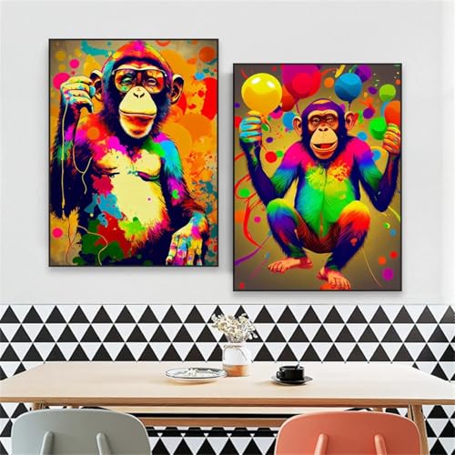 Affiche d'art moderne singe sur toile colorée 80x120 cm sans cadre pour salon