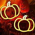 Halloween Decorations Pumpkin Neon Sign Lights, 2Pack Cute Orange and Green Thanksgiving Lights for Home,Indoor Battery Operated or USB, Fall Decor for Room, Wall, Kitchen, Mental, Bedroom