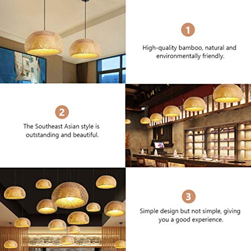 Lurrose Rattan Dome LED Pendant, Natural Pendant Lamp Rattan Pendant Lights Minimalist Ceiling Hanging Light for Kitchen, Restaurant Living Room - Image 3