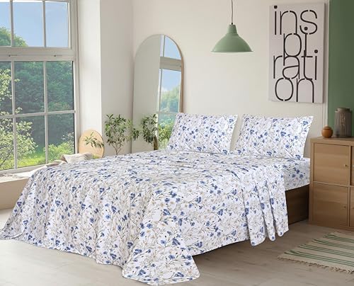 RUVANTI 100% Cotton Split King Sheets Sets for Adjustable Bed, 5 PCs, Soft & Breathable Percale Weave Bedding, Deep Pocket 16", Hotel Standard, Crisp Cool Feel & Durable, Floral Sheet, Sweet Pea