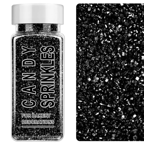 Image of Black Sanding Sugar Sprinkles, 4.6 oz Edible Sparkling Sugar Crystals for Baking Topping, Cupcakes, Cookies, Ice Cream & Cake Decorating, Wedding Party Halloween Supplies