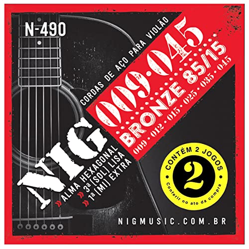 Kit Econômico 02 Jogos De Cordas Violão Aço 009 Nig N-490