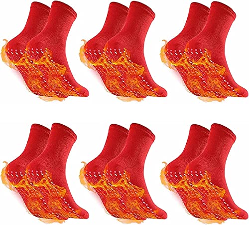 6 Paar AFIZ selbstheizende Socken, Turmalin, Schlankheitssocken, therapeutische Hyperthermie-Socken, Fußmassage, Wärmetherapie-Socken, selbstheizend, Outdoor, Skifahren, Camping, Laufen rot, 38 cm Cover
