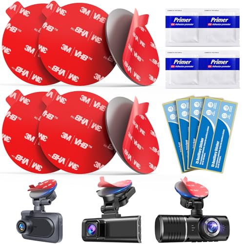 Double Sided Adhesive for Dash Cam: 6Pcs 56mm Heat Resistant Sticky Pad Tape for Dashcam Mount - 3M VHB Mounting Replacement Sticker for Suction Car Camera Windshield Window with 4 Adhesion Promoter