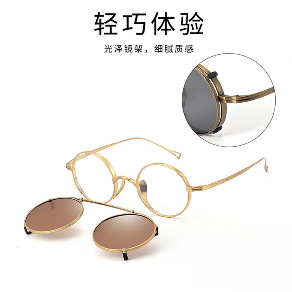 Okulary przeciwsłoneczne Vintage Titanium Round z klipsem i polaryzacją. Okulary przeciwsłoneczne w stylu retro. Modne oprawki dla mężczyzn i kobiet.