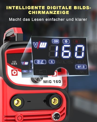 Bild 1 - VECTOR WELDING MIG MAG Schweissgerät 160 A, Fülldraht Schweißgerät Set für Anfänger, IGBT Schutzgasschweißgerät mit Digitales Display Gasfrei-Funktion (M160D1)