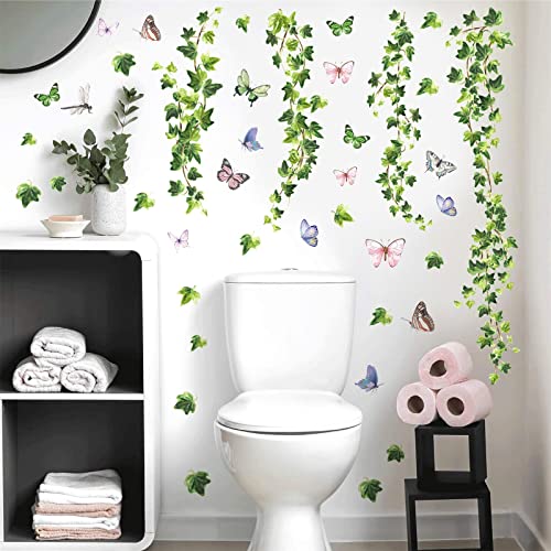 Kokolap Watercolor Hanging Vine Wall Decals Green Leaves Wall Stickers For Living Room Decor Rustic Leaves Window Decals Peel And Stick Butterflies Spring Art Stickers For Bathroom Kids Bedroom Kitchen Decor thumb #6