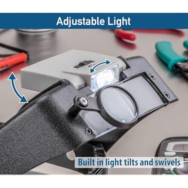 SE Illuminated Dual Lens Flip-in Head Magnifier, Head Magnifier, Tools for Repair & Precision Work, Adjustable Headlamp, 4.5X Loupe Magnifying, Black