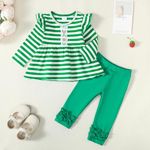 Image of Newborn Baby Girl Clothes Toddler Girl Outfits Ruffle Long Sleeve Tops Pants with Hats and Headband Fall Summer Clothes Sets