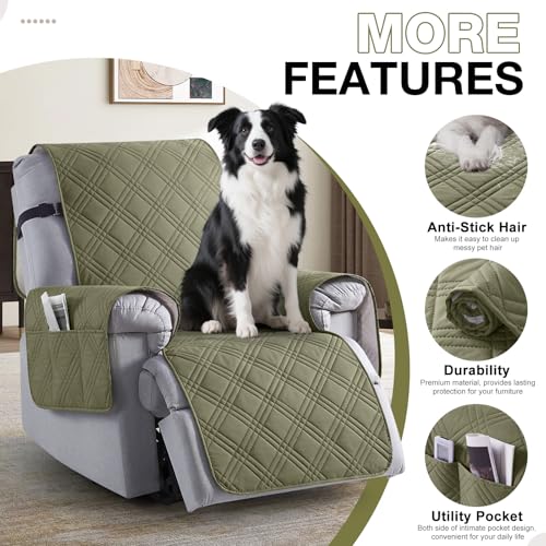 TAOCOCO 100% Waterproof Recliner Chair Cover Stay in Place, Recliner Covers for Small Recliner Chair with Pocket, Reclining Chair Cover Furniture Protector for Kids, Pets(20'', Green) - image 5