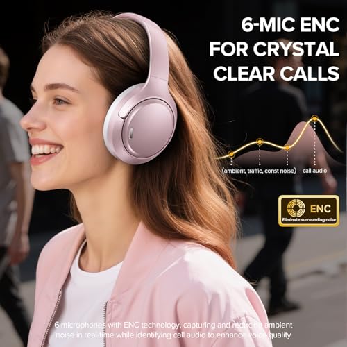Hybrid Active Noise Cancelling Bluetooth 6.0 Headphones 120H Long Playtime, 6 ENC Mic, Over Ear Headphones Wireless, Hi-Res Audio, Memory Foam Earcup, Transparency Mode ANC Headphone for Travel Office - image 2