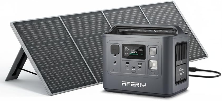 AFERIY 800W Portable Power Station with 1pcs 200W Foldable Solar Panel, 512wh Solar Generator for Camping, CPAP, Home Backup