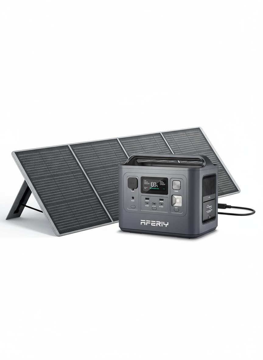 AFERIY 800W Portable Power Station with 1pcs 200W Foldable Solar Panel, 512wh Solar Generator for Camping, CPAP, Home Backup