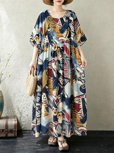 Image of Women's Plus Size Dresses Casual Vintage Printed Summer Baggy Dress