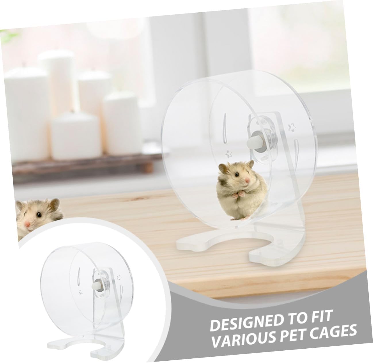 Silent Hamster Wheel with Stand Transparent Small Animal Exercise for Gerbils Mice Quiet Running Wheel with Advanced Silent Technology for Healthy Pet Activity