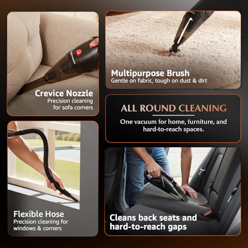 Image of Amazon Basics Cordless Vacuum Cleaner for Car & Home | Powerful Suction | Dual Mode, 7600mAh Rechargeable Battery & 12V DC Car Port | High Power Portable Lightweight Wireless Vacuum | Black