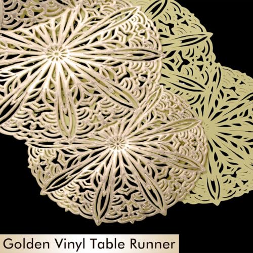 yuboo Small Gold Table Runner 36 Inches Round Hollow Flower Table Runner - image 5