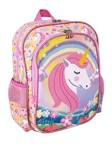 Mochila Feminina Infantil LS Unicórnios Rosa Média Com 4 Divisões - MO3181