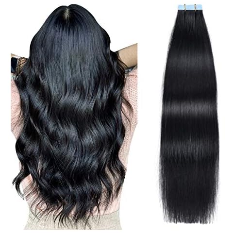 SUYYA 20-Inch Jet Black Tape Hair Extensions Cover