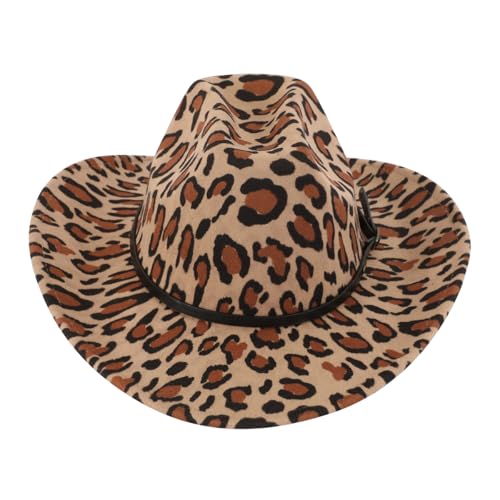 Women's Classic Fedora Cowboy Hat Animal Leopard Print - Western Cowgirl with Leather Band (US, Alpha, One Size, Brown)