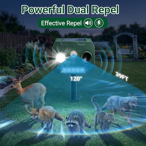 Image of Cat Repellent Outdoor Solar Animal Repeller Motion Activated Deer Repellent Device Humane Dog Racoon Squirrel Deterrent for Garden Yard Farm Waterproof (Mint Green)