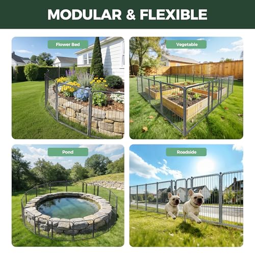 Image of FXW Garden Fence Outdoor for the Yard - 24in(H) x 30.4ft(L) Heavy Duty Metal Animal Barrier for Dog, No Dig Decorative Dog Fence, 16 Panels, Silver